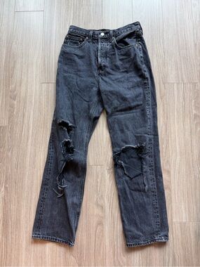 Aritzia Denim Forum Black Distressed High-Rise Jeans